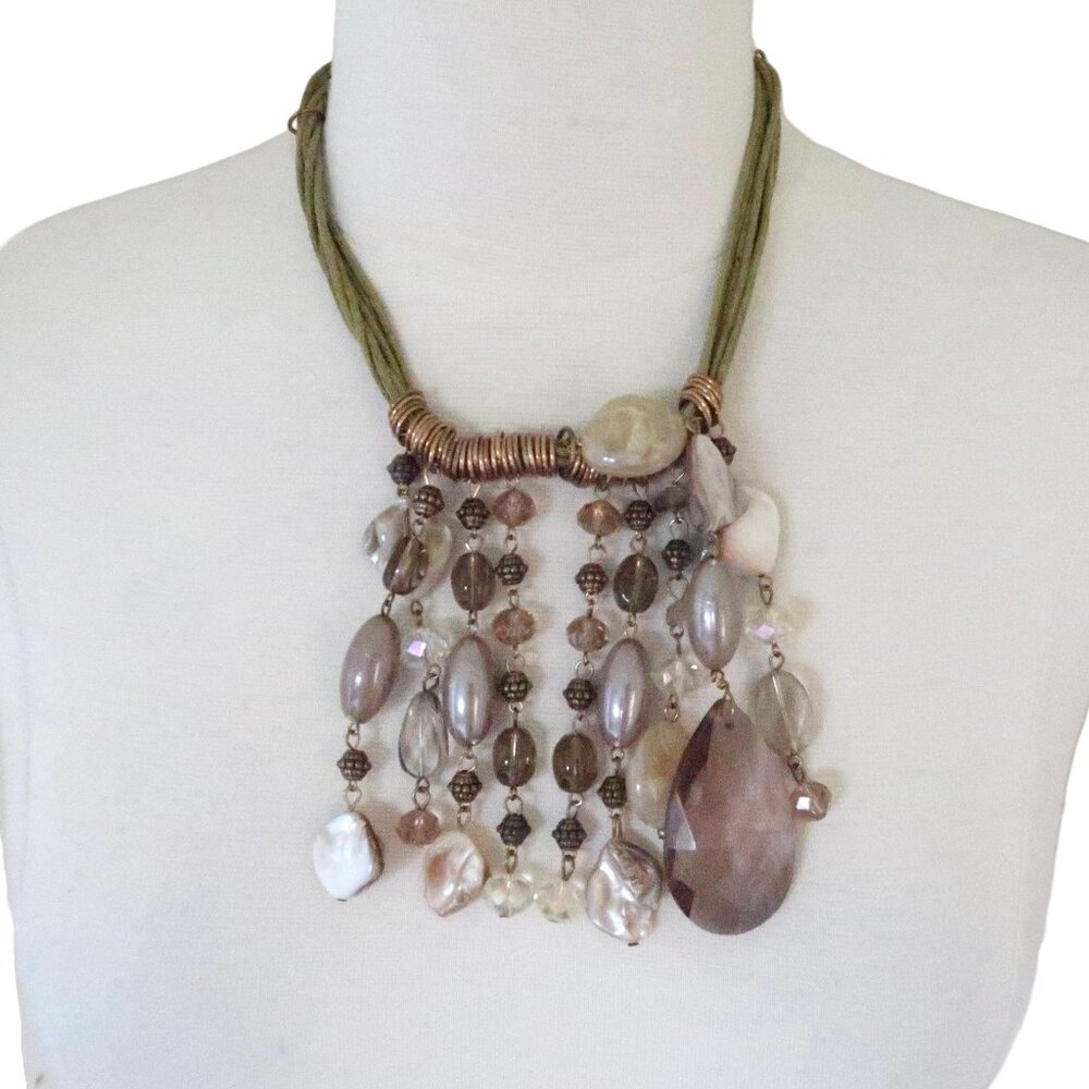 ERICA LYONS Mixed media Beaded fringe boho necklace